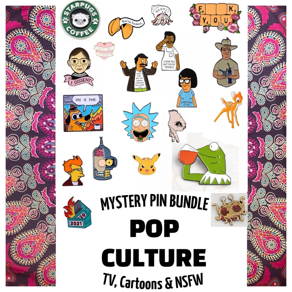 Pop Culture 4 PINS MYSTERY BUNDLE Cartoons TV Netflix Fans NSFW Quotes Bulk Set